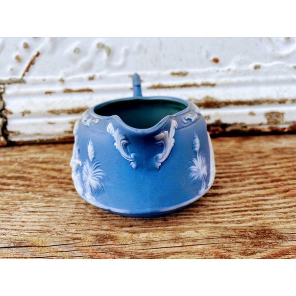 Antique Schafer Vater blue Jasperware Creamer Pitcher With Fairy Nymph - Picture 7 of 8